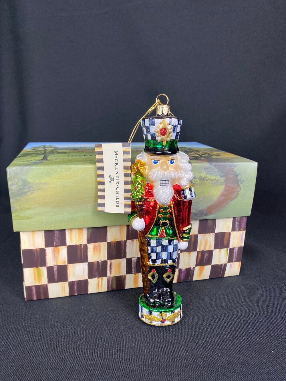 MacKenzie Childs COURTLY CLASSIC Nutcracker Glass Ornament 7.25 Inch NIB